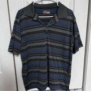 Greg Norman Collection Men's Polo - Black and Blue Stripes